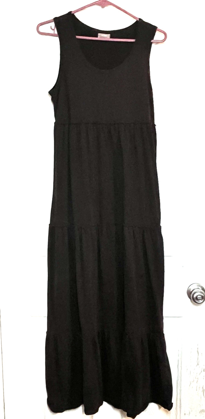 J. Jill Minimalist Ruffle Tiered Black Maxi Dress Small 100% cotton sleeveless